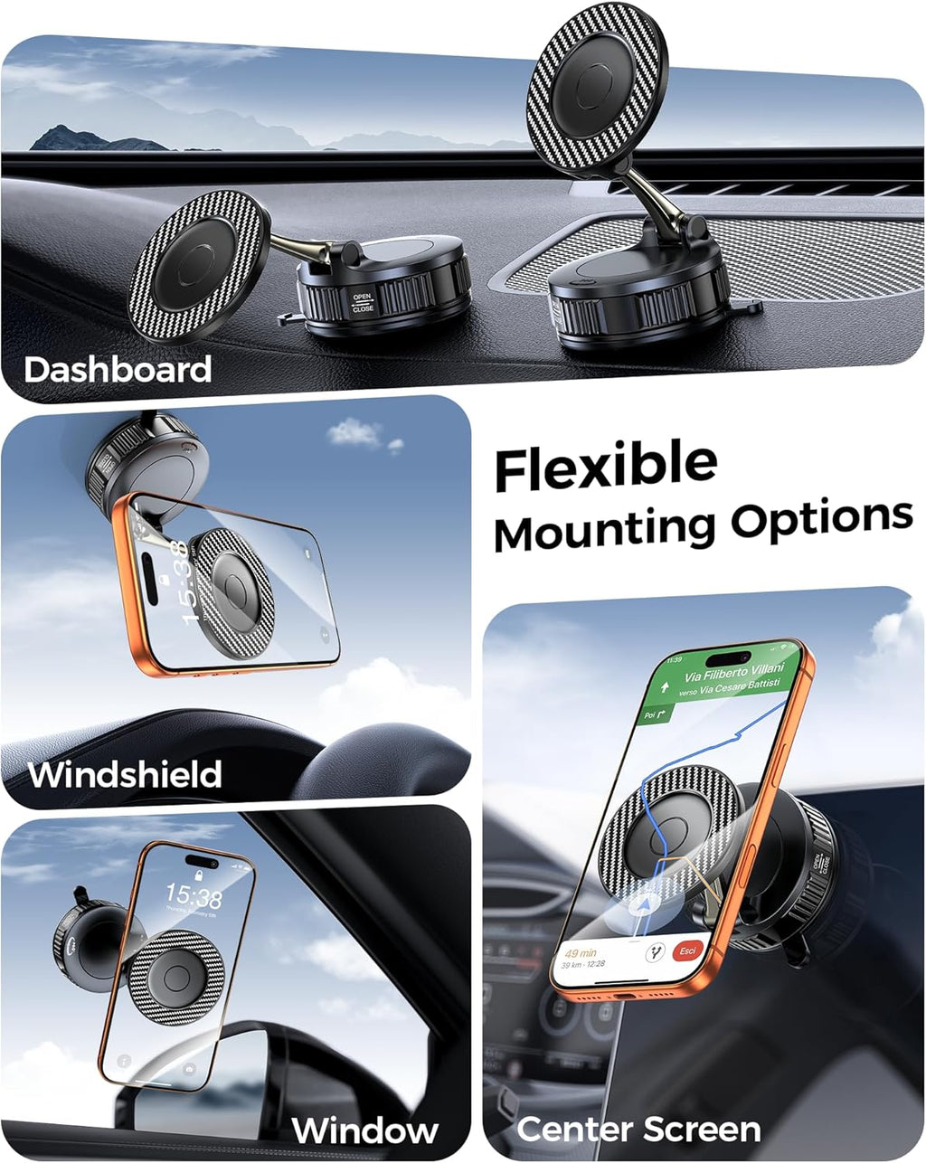 Car Phone Holder for Magsafe, 360° Adjustable Carbon Fiber Mount