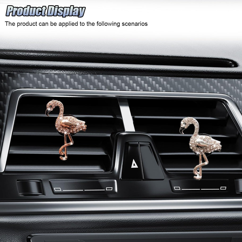 2PCS Bling Flamingo Car Dashboard Air Vent Trim Clips, Crystal Rhinestone Animal Car Air Fresheners Outlet Clip, Cute Automotive Interior Diffuser Decoration Accessories for Women (Flamingo)