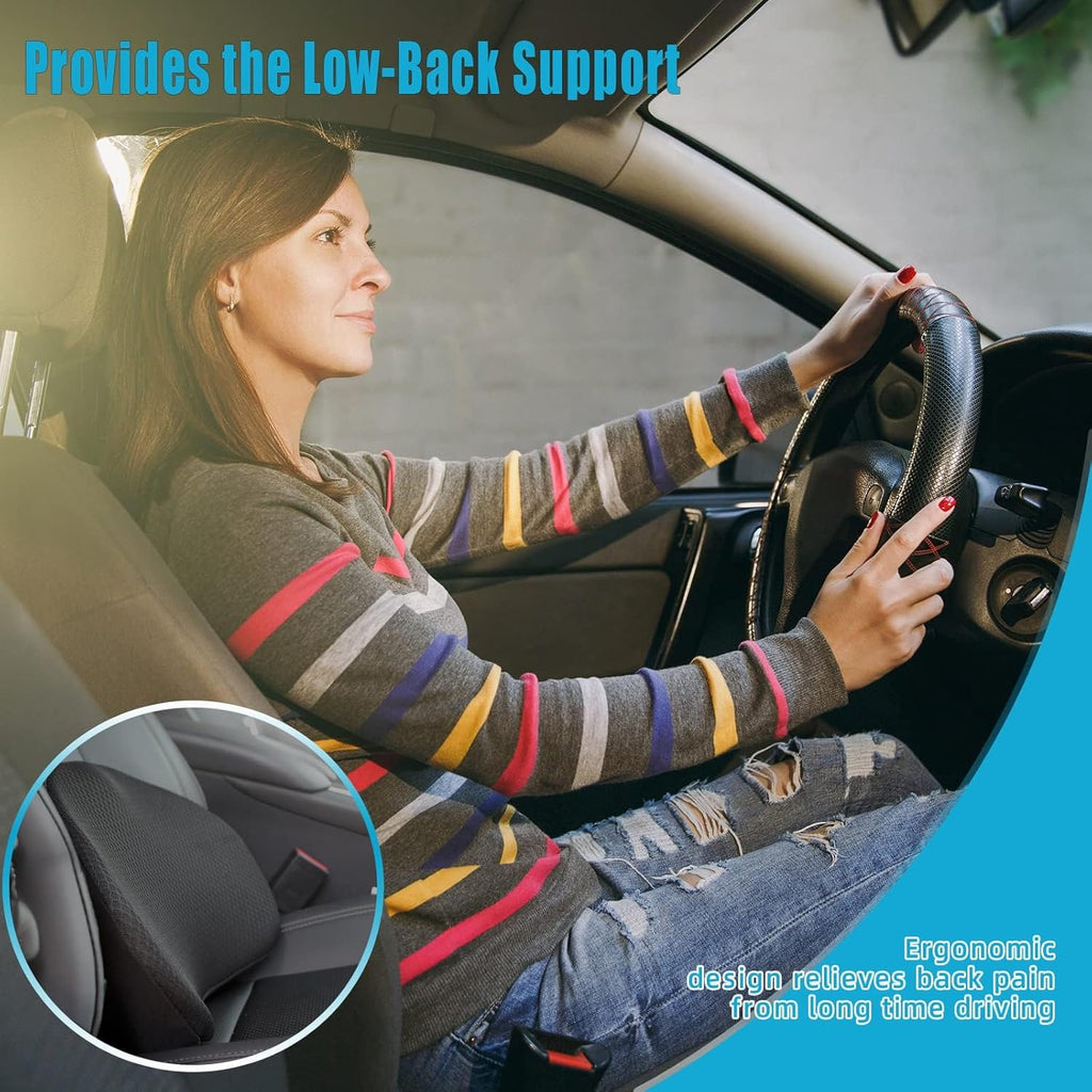 2 in 1 Car Seat Cushion Lumbar Pillow - Comfort Memory Foam Seat Cushion for Driving, Office - Sciatica-Back Pain Relief, Car Cushion for Car, Truck, Office, Wheelchair (Black)