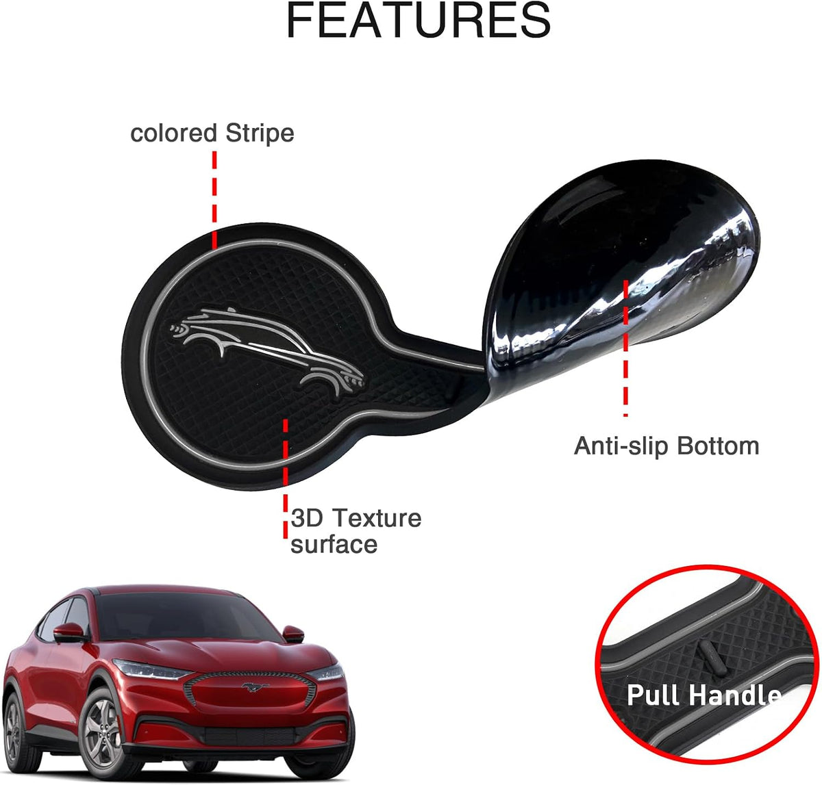 Compatible for Ford Mustang Mach-E Car Cup Holder Coaster, Silicone Decorative Beverage Water Coaster,Car Accessories Pad (Gray)