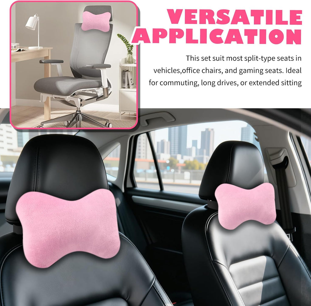2PCS Soft Car Headrest Pillow,Ergonomic Car Neck Pillow (Pink)