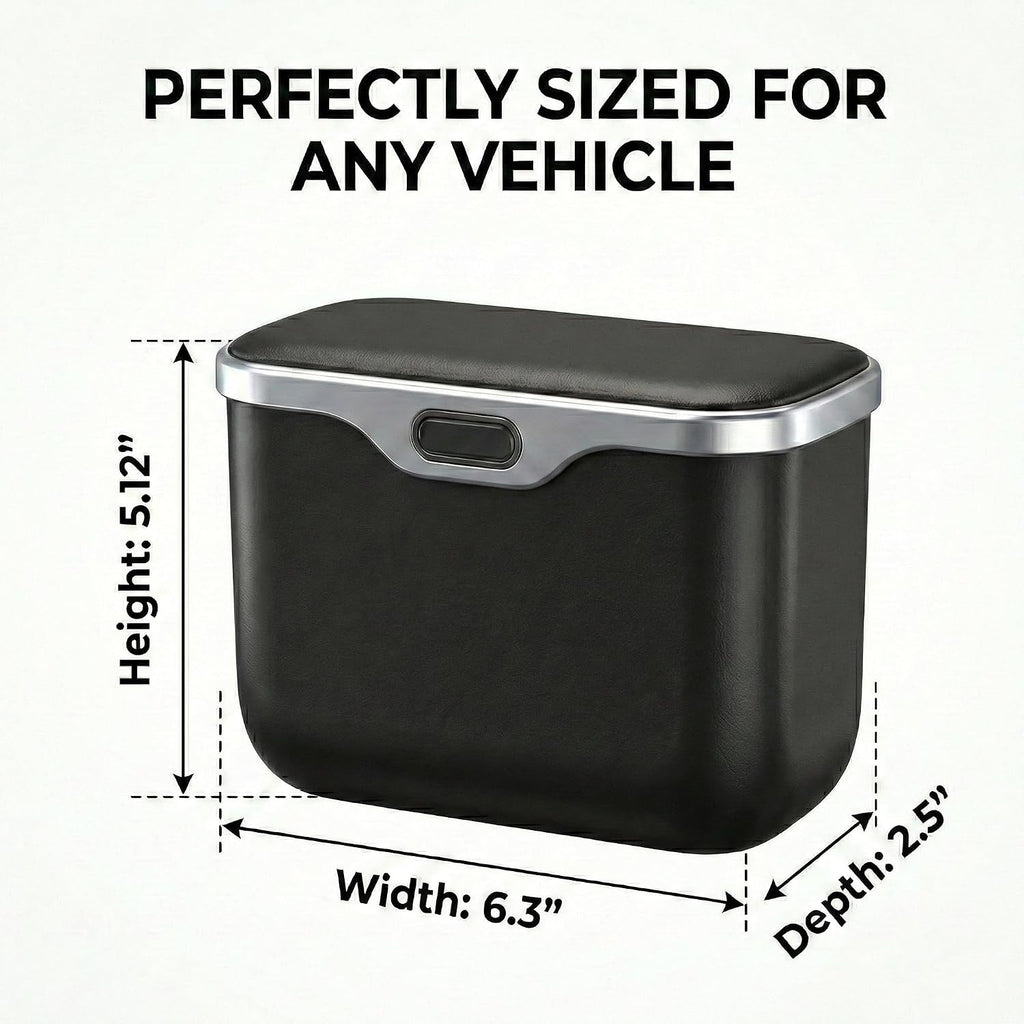 Hanging Car Trash Can, Leakproof Garbage Bin with Lid, Black