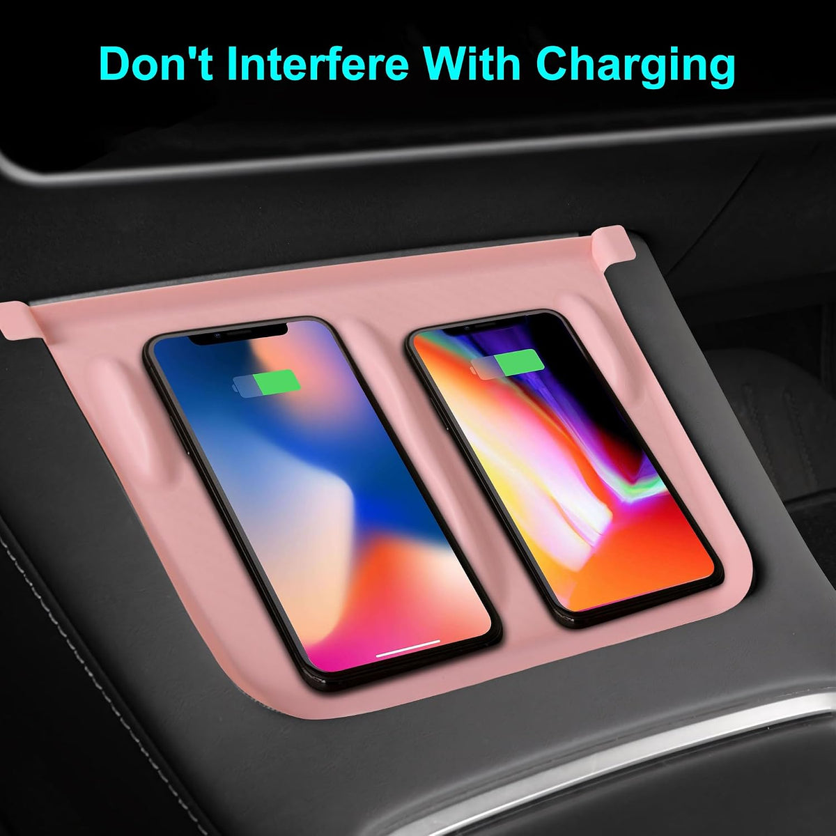 Center Center Wireless Charger Silicone Cover Designed for Tesla Model 3 2021-2023/Model Y 2021-2024,Anti-Slip Silicone Mat for Model 3/Y Center Console Light Pink