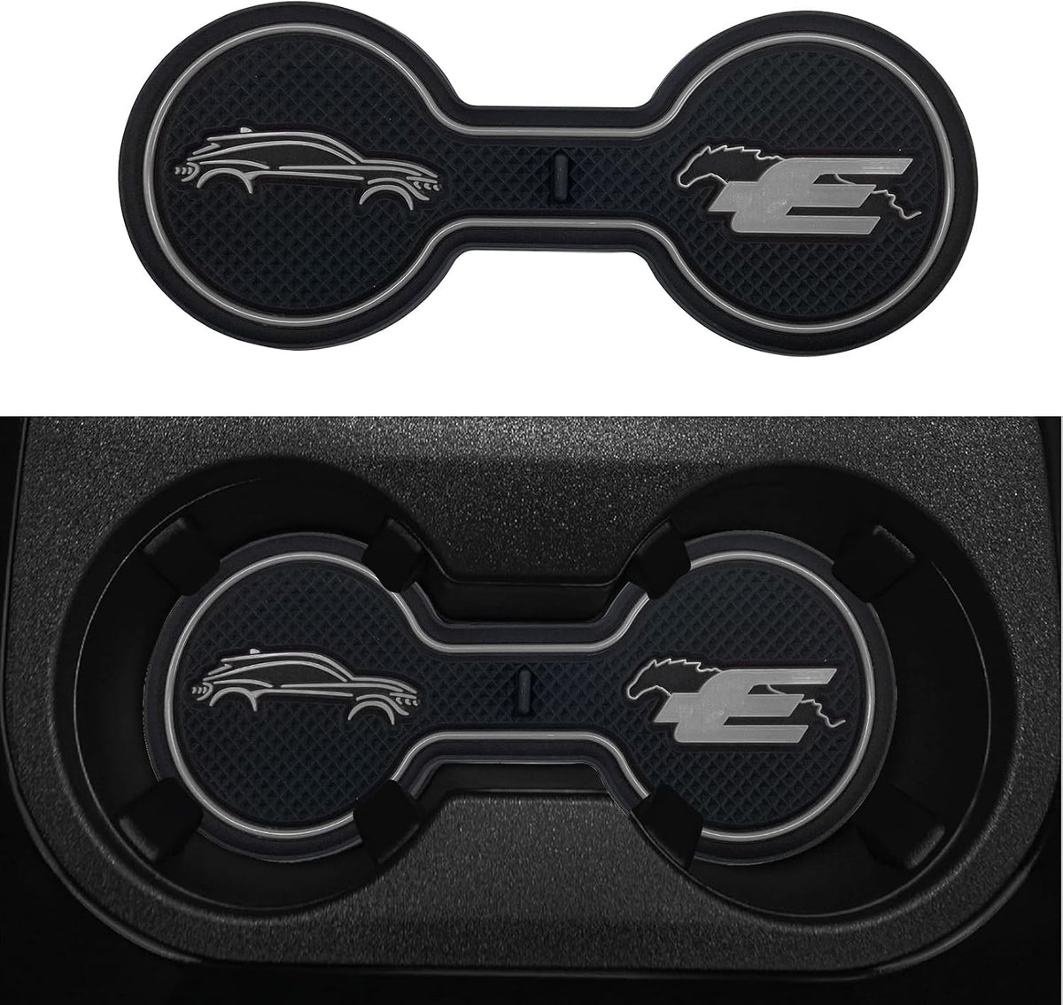 Compatible for Ford Mustang Mach-E Car Cup Holder Coaster, Silicone Decorative Beverage Water Coaster,Car Accessories Pad (Gray)