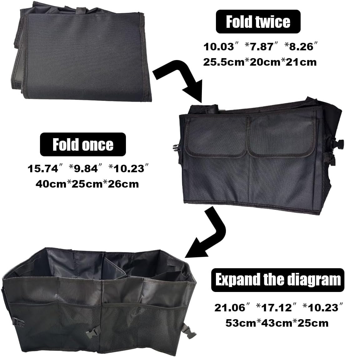 Trunk Organizer for Car - Collapsible Car Storage Organizer with 3 Compartments - Foldable Car Trunk Organizer for Suvs & Sedans - Waterproof Storage Container Box Car Organizer (1PCS)