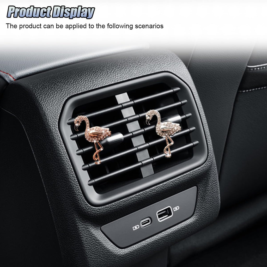 2PCS Bling Flamingo Car Dashboard Air Vent Trim Clips, Crystal Rhinestone Animal Car Air Fresheners Outlet Clip, Cute Automotive Interior Diffuser Decoration Accessories for Women (Flamingo)