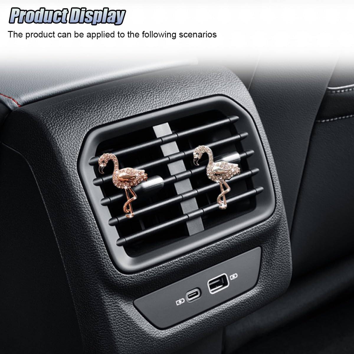 2PCS Bling Flamingo Car Dashboard Air Vent Trim Clips, Crystal Rhinestone Animal Car Air Fresheners Outlet Clip, Cute Automotive Interior Diffuser Decoration Accessories for Women (Flamingo)