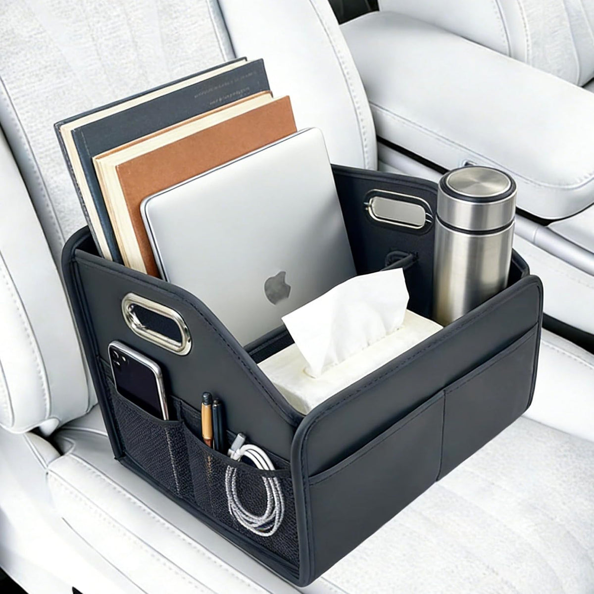 Foldable PU Leather Front Seat Caddy Organizer