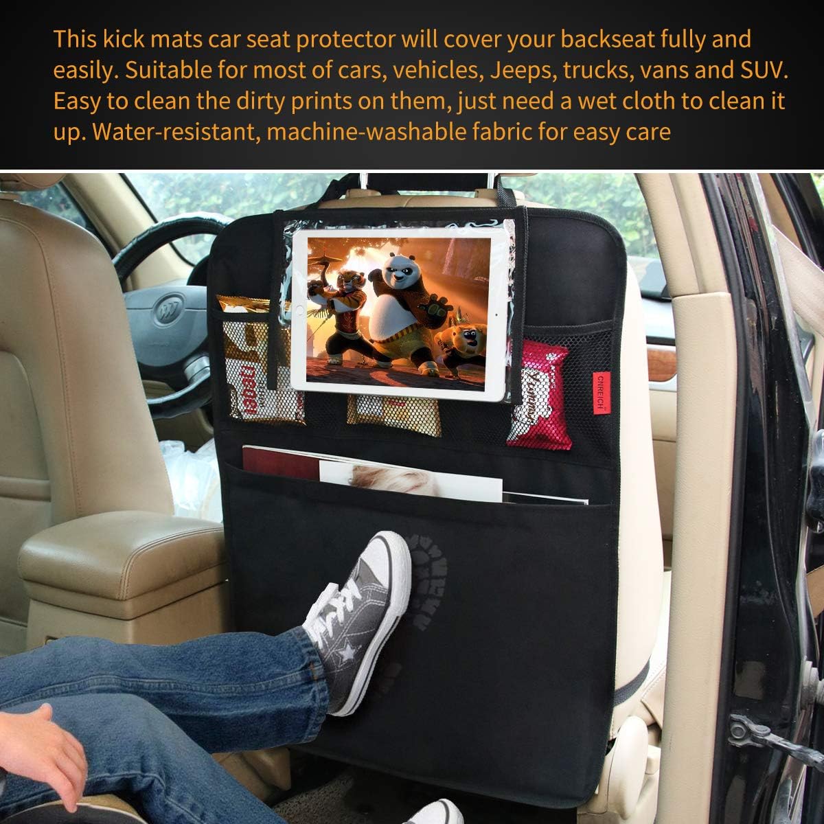 Back Seat Organizer with Tablet Holder and Kick Mat, 2 Pack