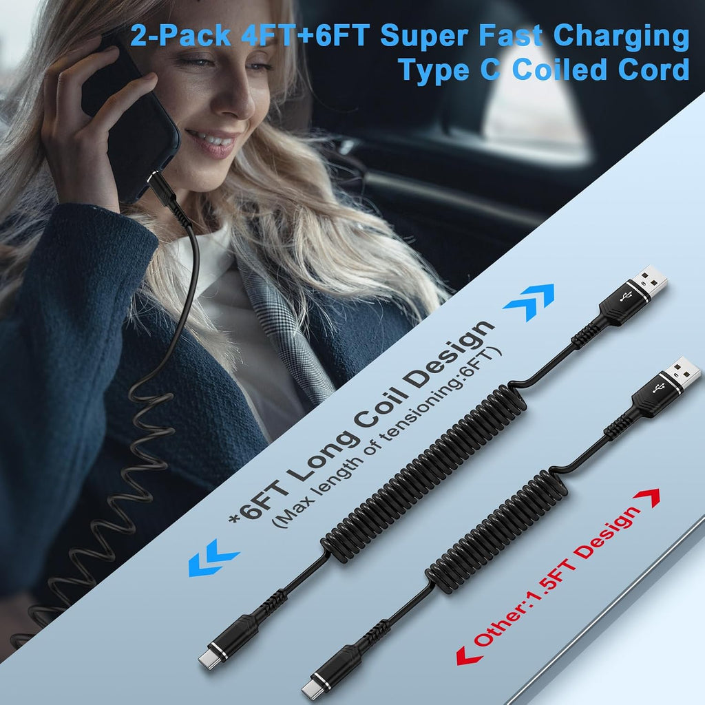 Retractable Coiled USB-C Car Charger