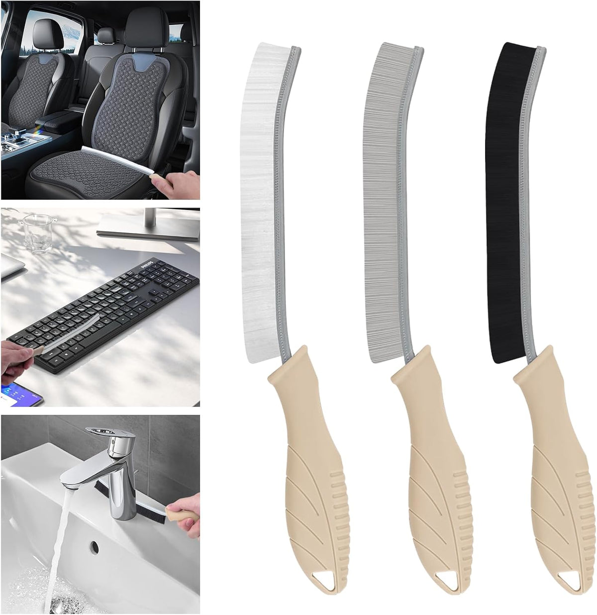 Leather & Upholstery Cleaning Brush Set, 3 Pieces