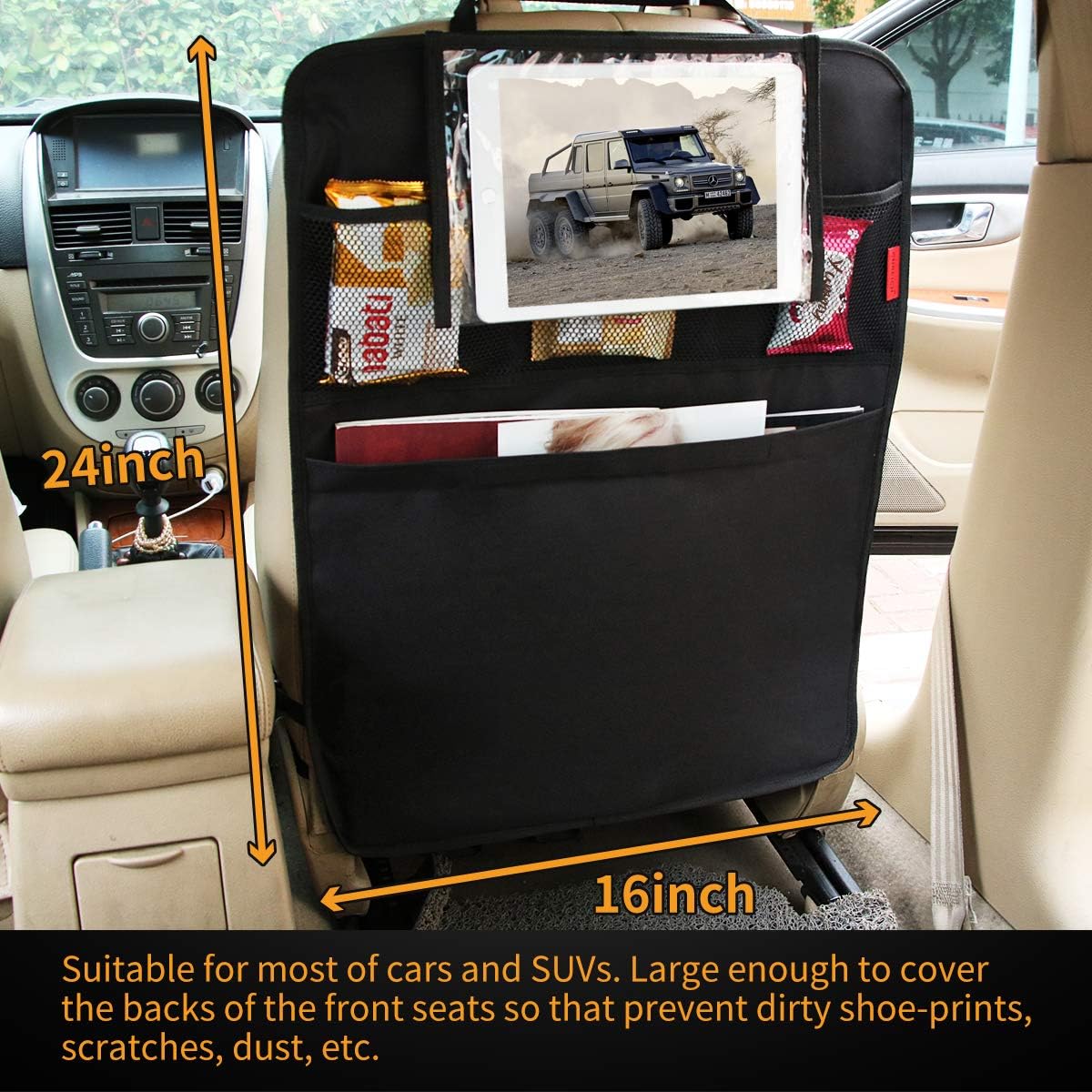 Back Seat Organizer with Tablet Holder and Kick Mat, 2 Pack