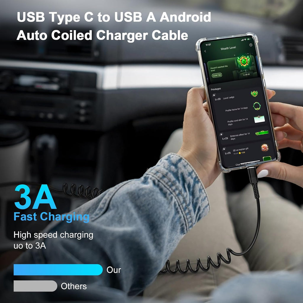 Retractable Coiled USB-C Car Charger