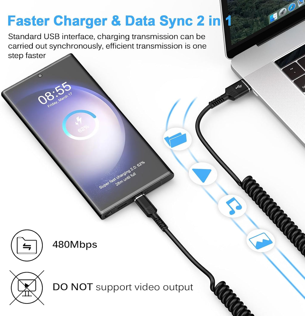 Retractable Coiled USB-C Car Charger