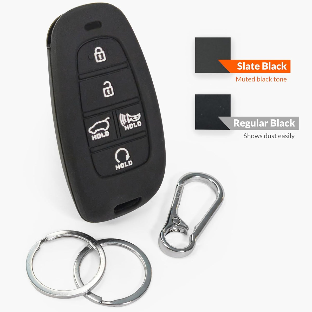 Silicone Key Fob Covers Compatible with Hyundai 2021-2024 Tucson, Santa Fe, Palisade, Sonata, IONIQ 5, Santa Cruz, Nexo – Car Key Shell Rubber Protector 5-B, Slate Black