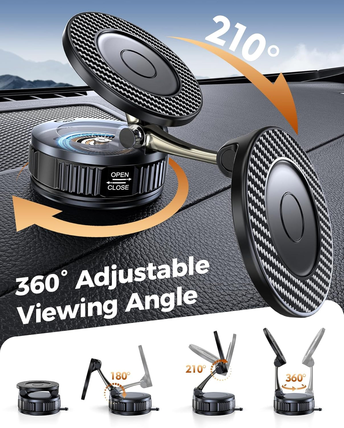 Car Phone Holder for Magsafe, 360° Adjustable Carbon Fiber Mount