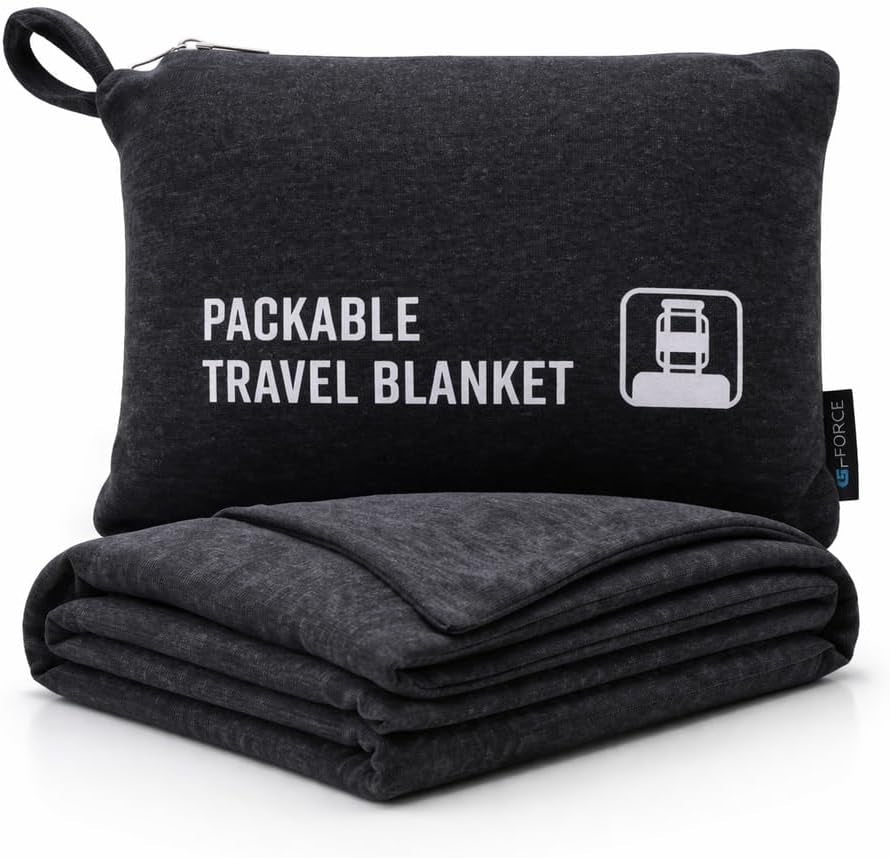 Jersey Knit Packable Travel Blanket Black 50X47 Inch