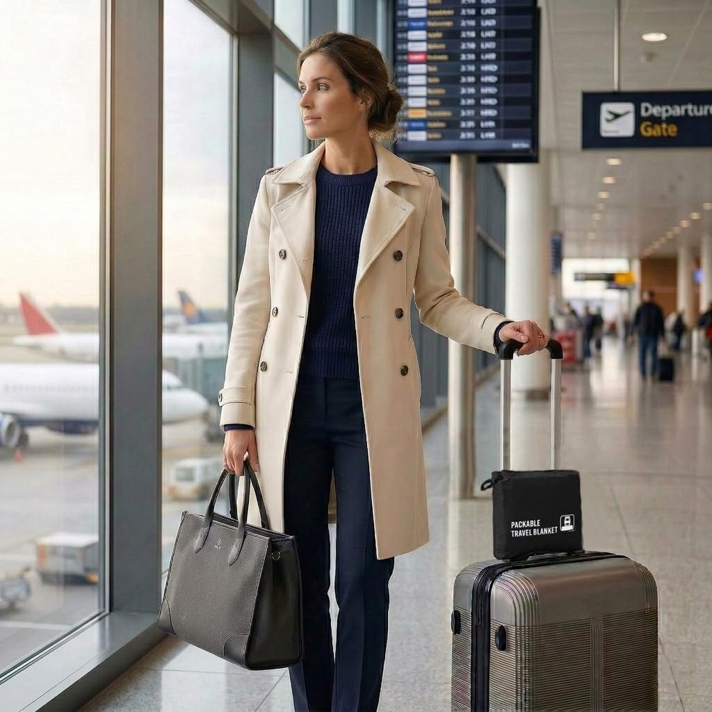 Jersey Knit Packable Travel Blanket Black 50X47 Inch
