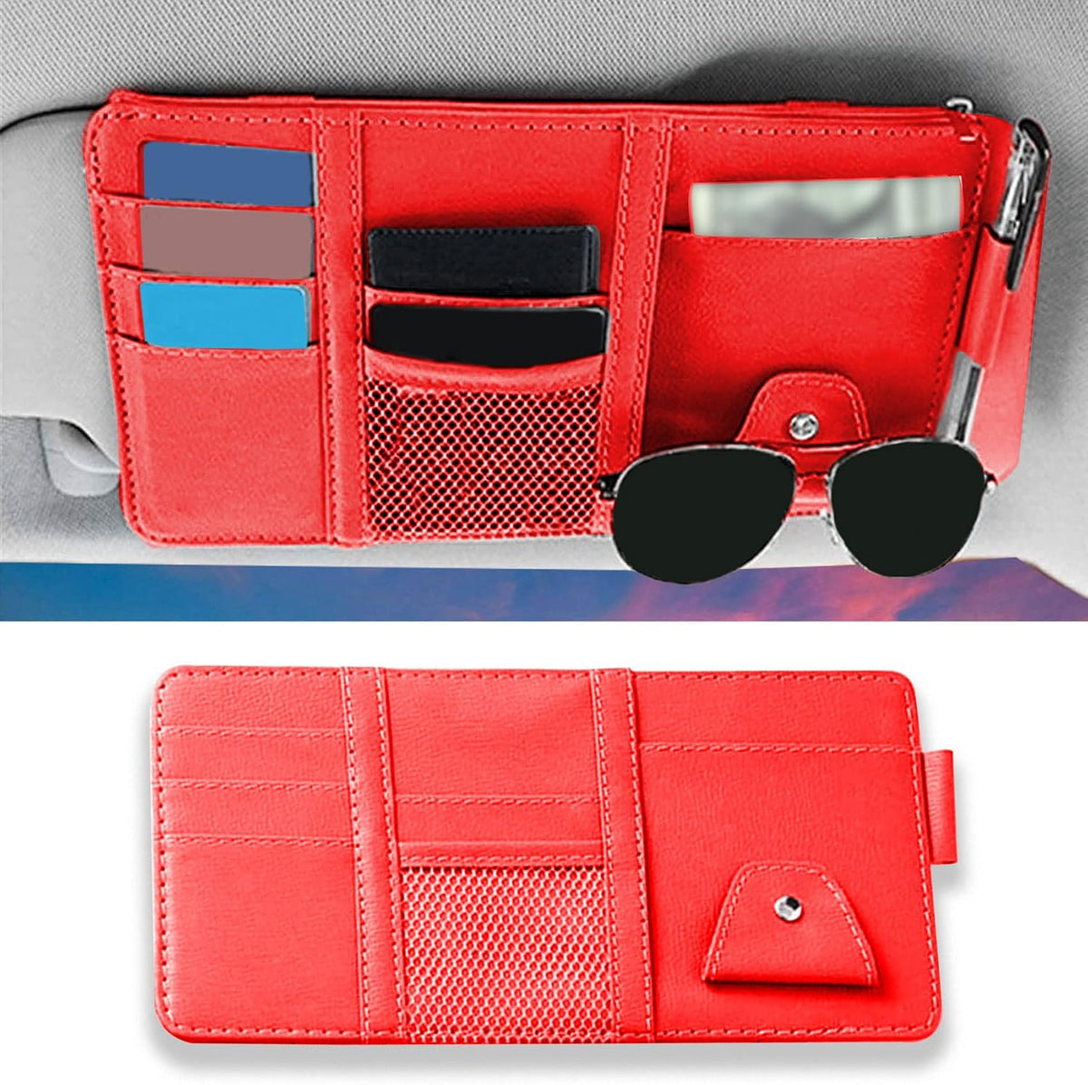 Sun Visor Organizer with Sunglasses Holder