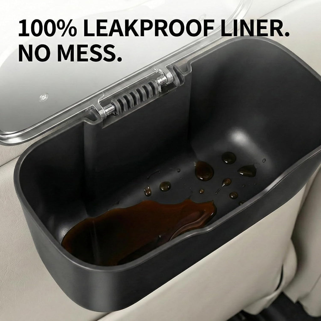 Hanging Car Trash Can, Leakproof Garbage Bin with Lid, Black