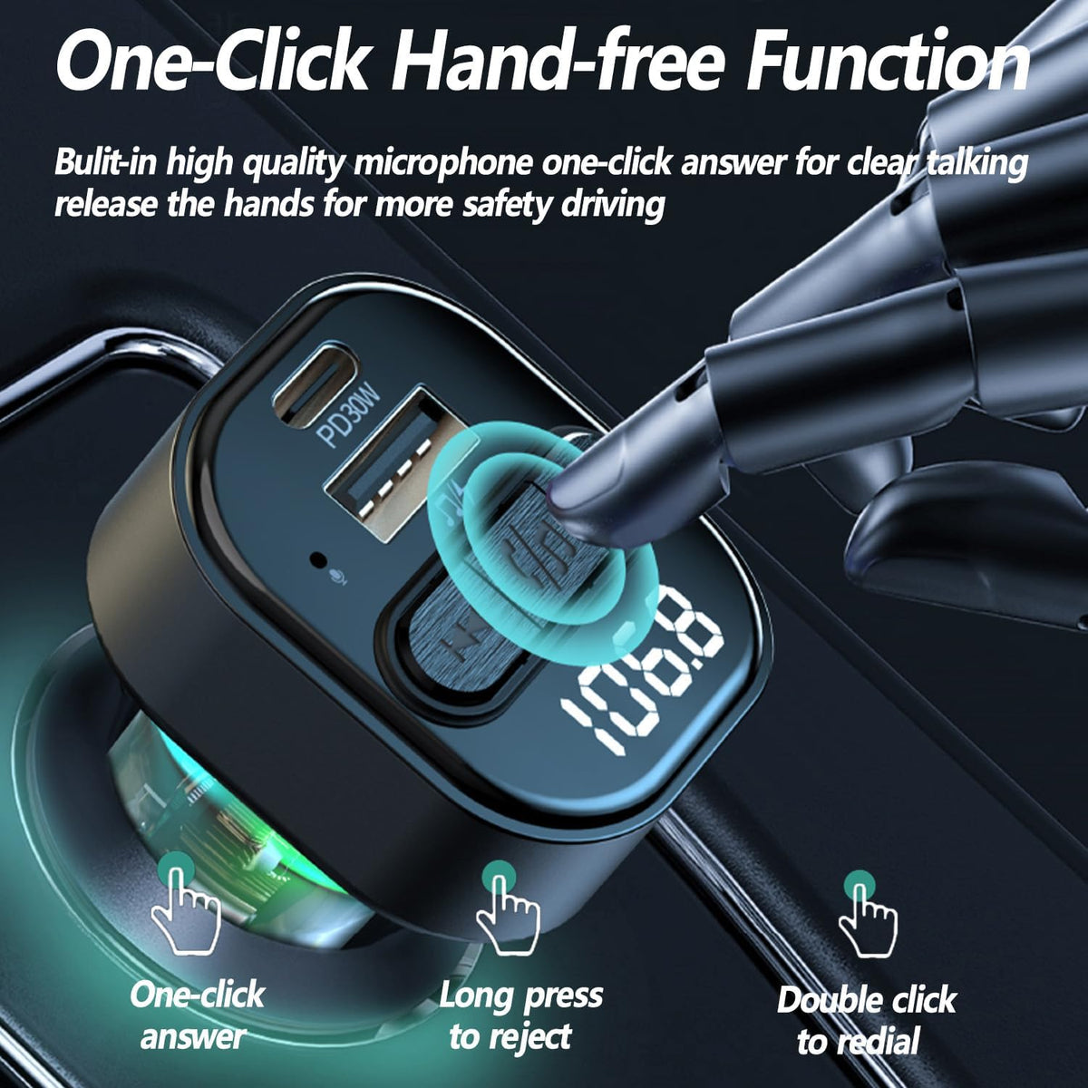 FM Transmitter Bluetooth Car Adapter, Wireless FM Radio Transmitter
