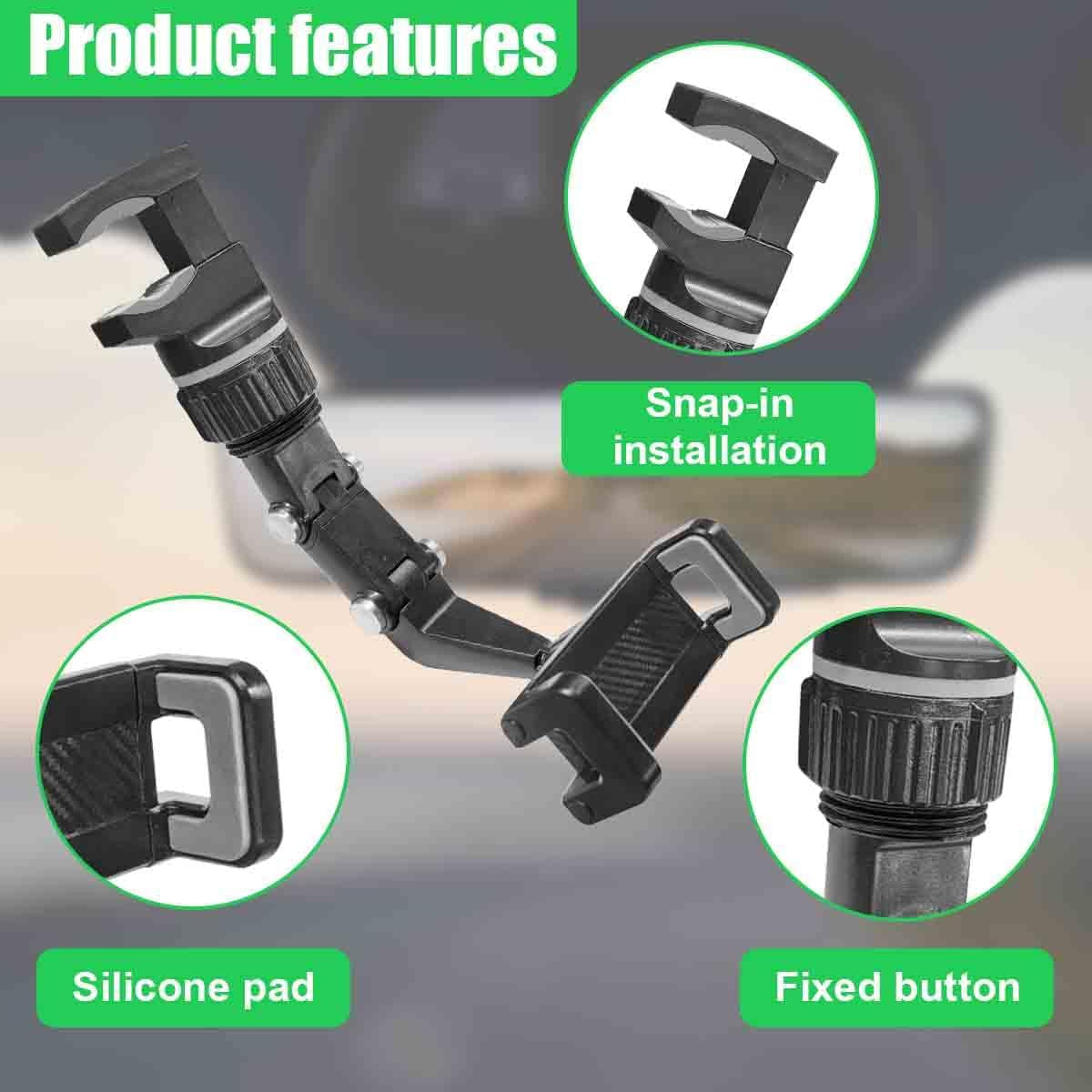 360° Rotating Car Rear View Mirror Phone Holder (Gray)