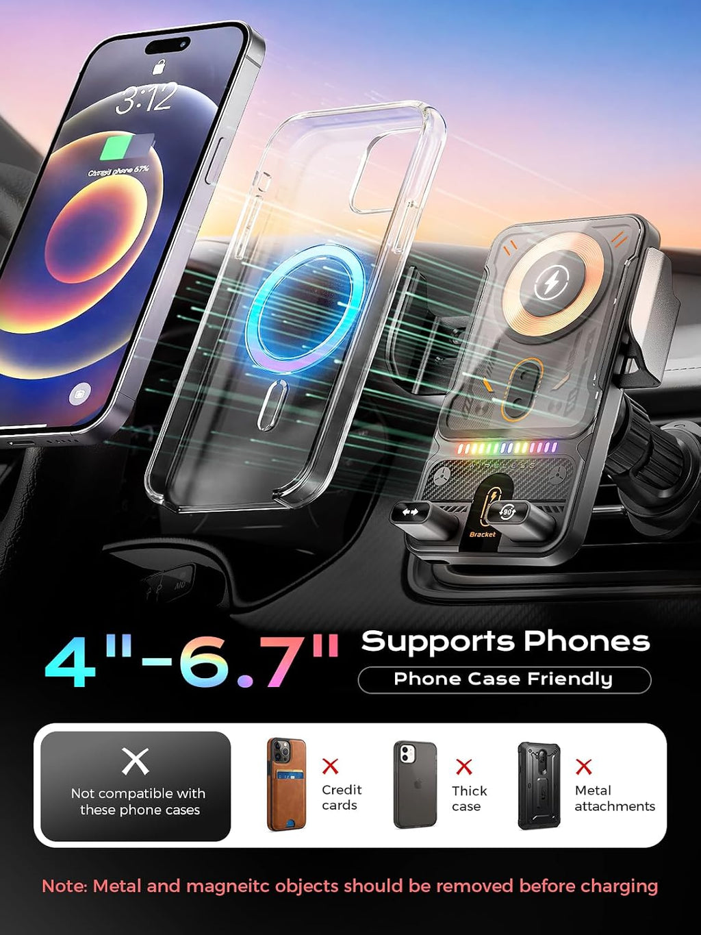 Phone Holders 15W Wireless Car Charger Smart Screen Rotation