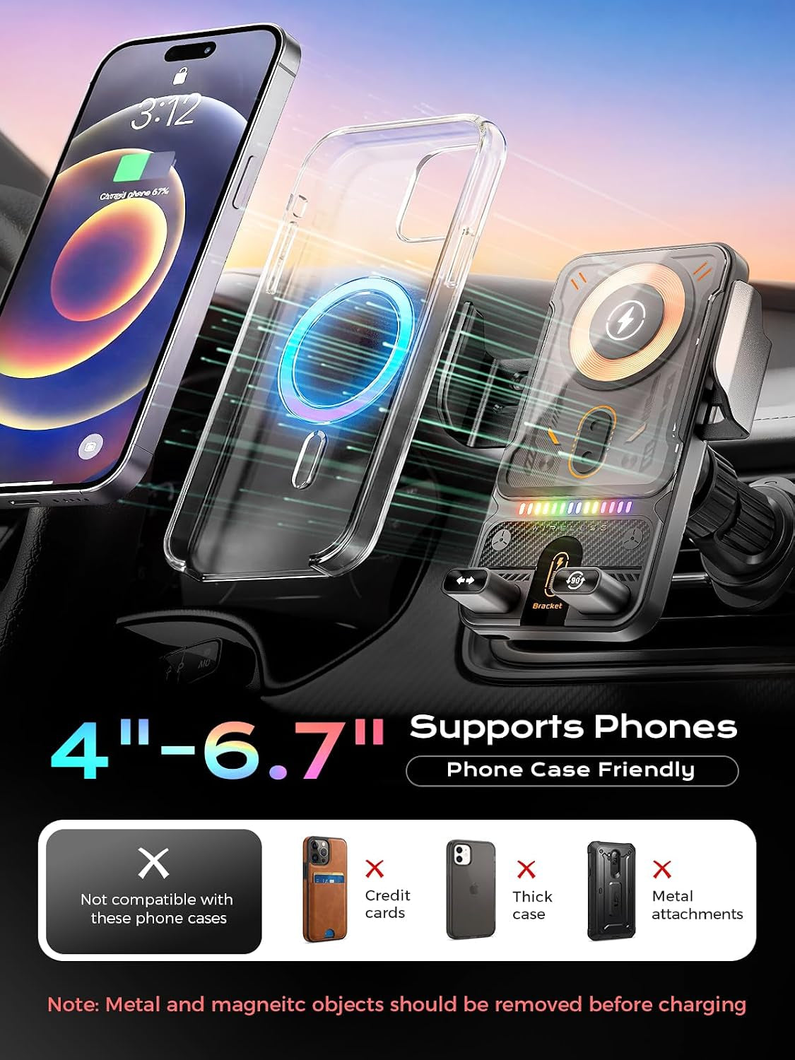 Phone Holders 15W Wireless Car Charger Smart Screen Rotation