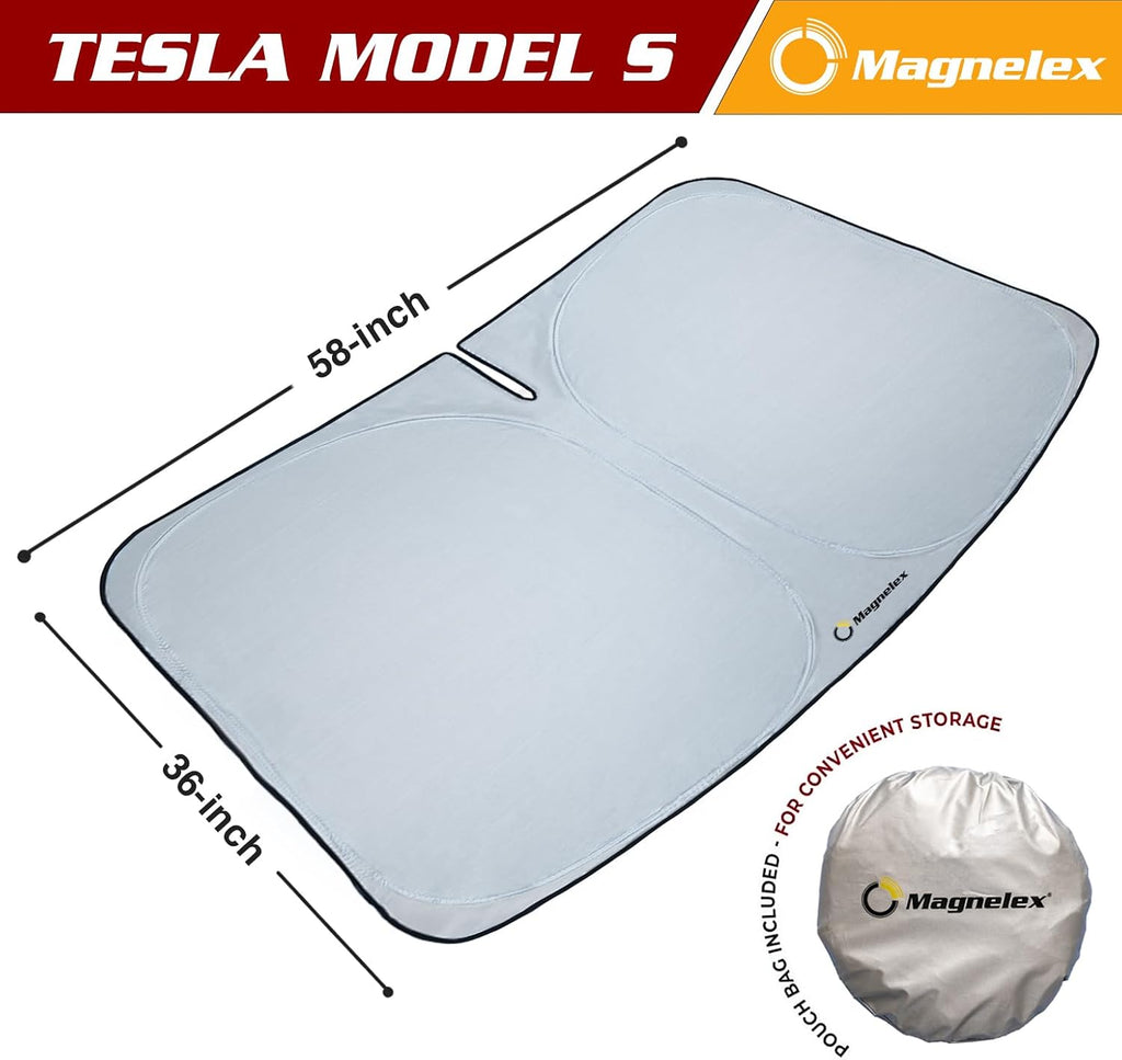 Tesla Windshield Sunshade for Model S 2012-2026 - Reflective 240T Material Car Sun Visor with Mirror Cut-Out. Tesla Model S Sunshade | Foldable Sun Shade for Sun Heat and UV Protection