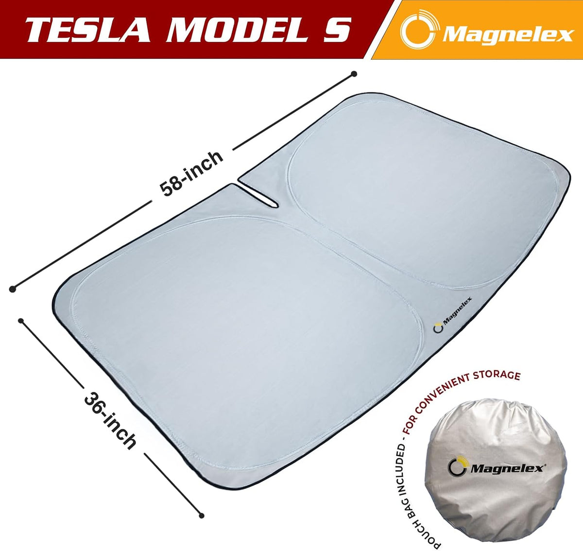 Tesla Windshield Sunshade for Model S 2012-2026 - Reflective 240T Material Car Sun Visor with Mirror Cut-Out. Tesla Model S Sunshade | Foldable Sun Shade for Sun Heat and UV Protection