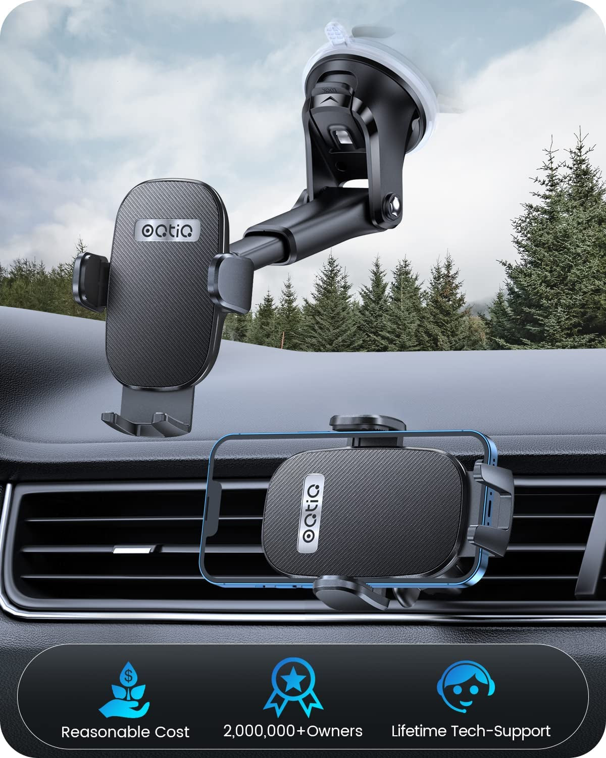 3-in-1 Car Phone Mount for Dashboard, Windshield & Air Vent