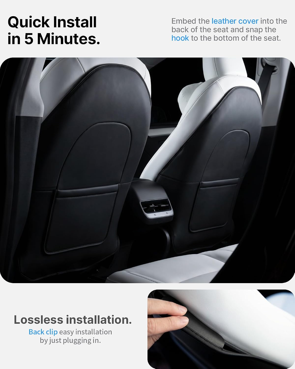 2Pcs Leather Seat Back Kick Protector for Tesla Model 3/Y