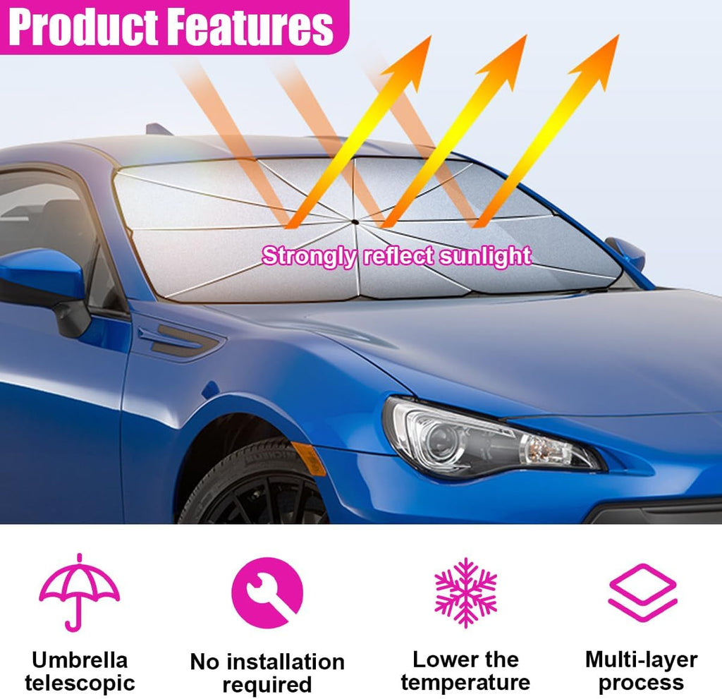 Car Windshield Sun Shade Umbrella, 51''X 30'' Front Window Sun Shade Protect for Automotive Interior, UV Rays Block & Keep Cool, Heat Insulation Protection Car Umbrella for SUV, Sedan (Large)
