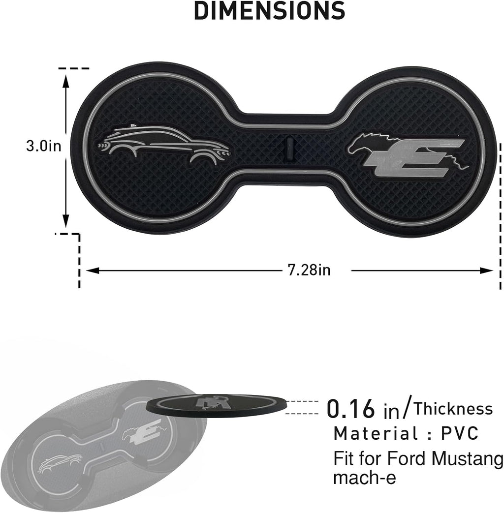 Compatible for Ford Mustang Mach-E Car Cup Holder Coaster, Silicone Decorative Beverage Water Coaster,Car Accessories Pad (Gray)