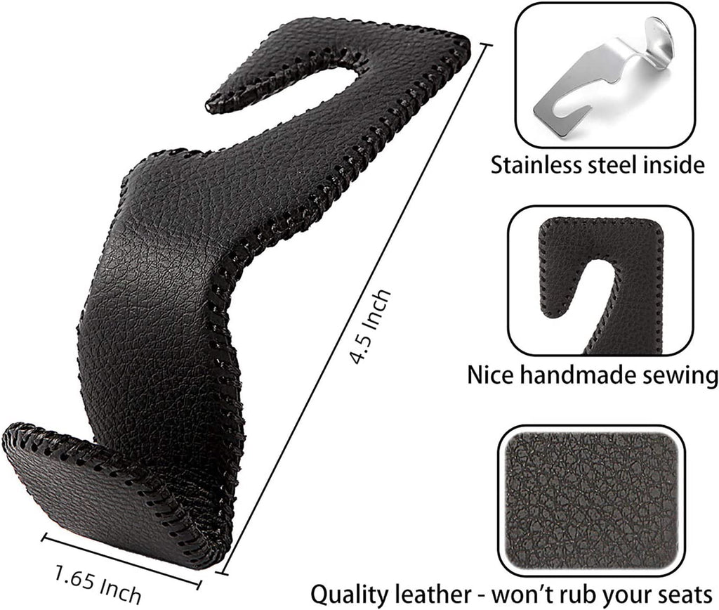 Leather Headrest Hooks for Purses and Bags, 2 Pack
