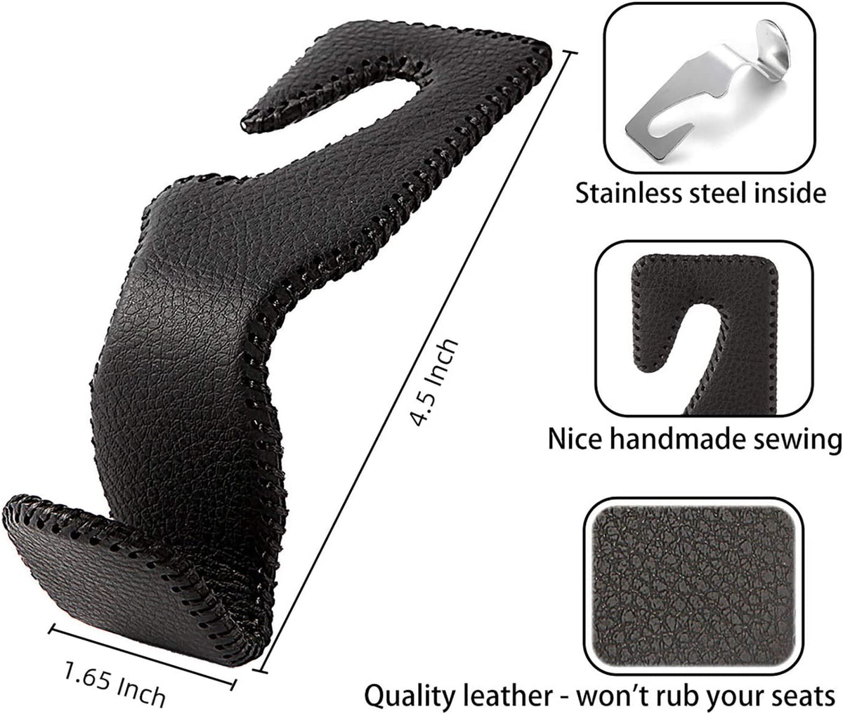 Leather Headrest Hooks for Purses and Bags, 2 Pack