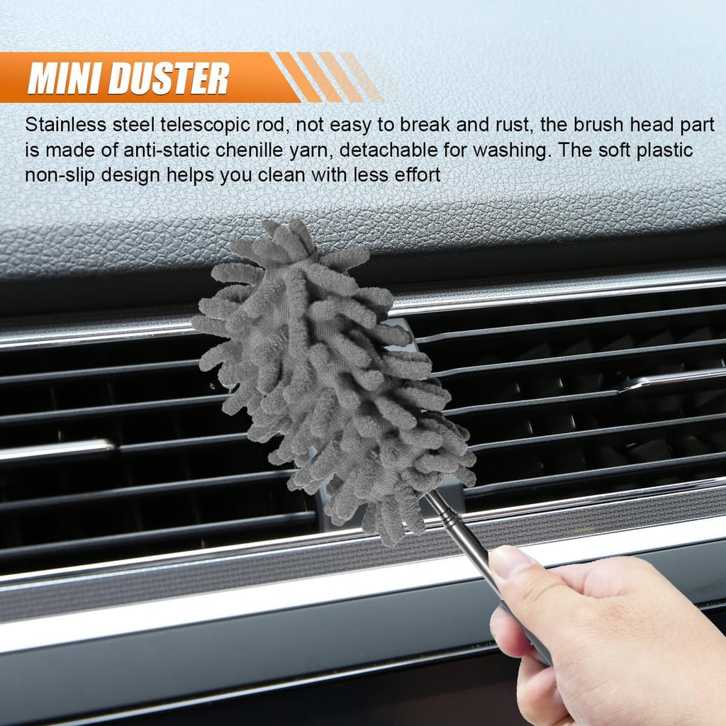 6PCS Microfiber Duster for Cleaning, Washable Chenille Hand Dusters with Extendable Telescoping Pole, Mini Car Interior Dusting Brush Tool for Auto Dash, Home, Office, Blinds(Gray)