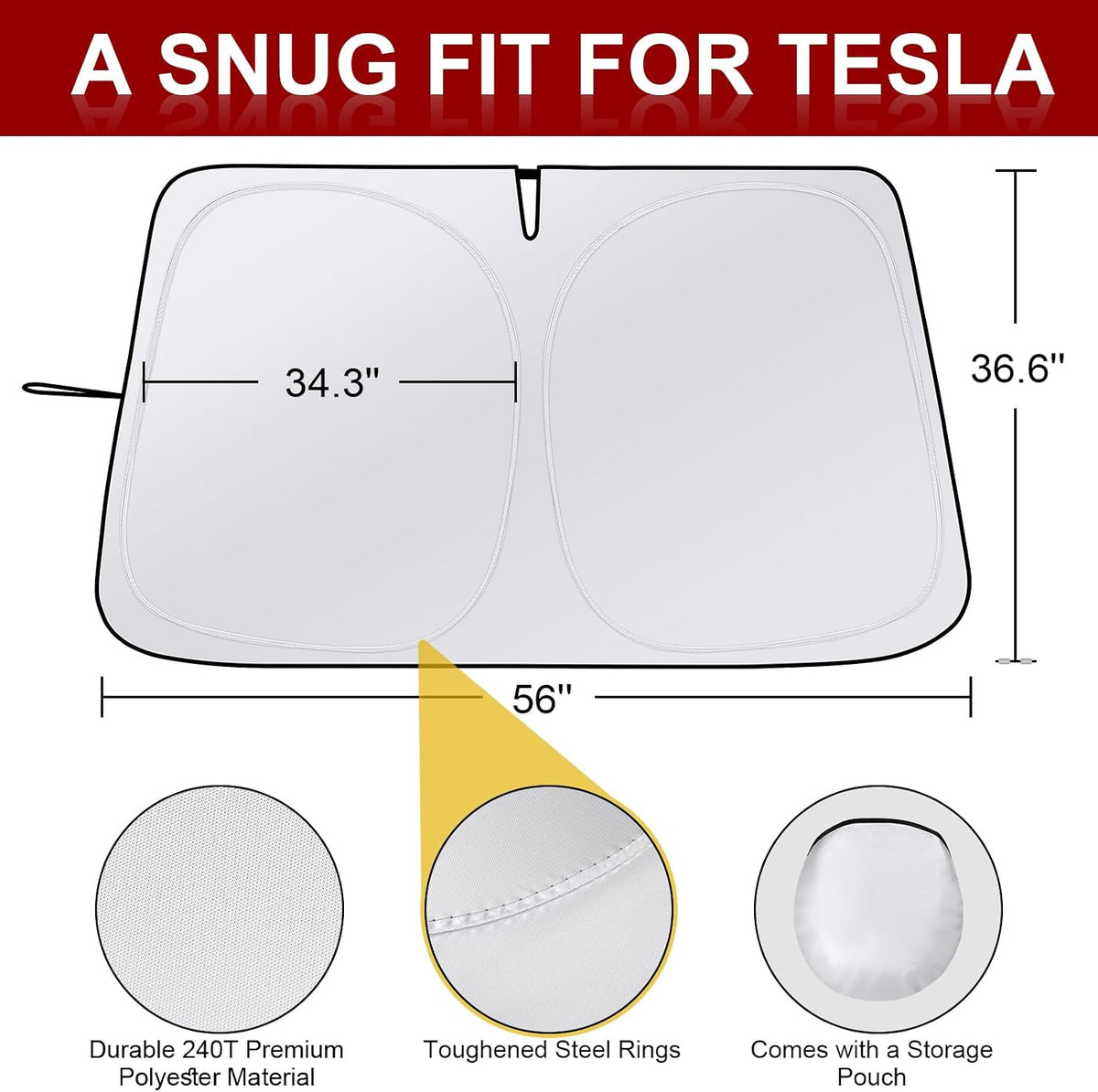 Car Windshield Sunshade for Tesla Model 3 & Y UV Protection, Fits 2016-2026