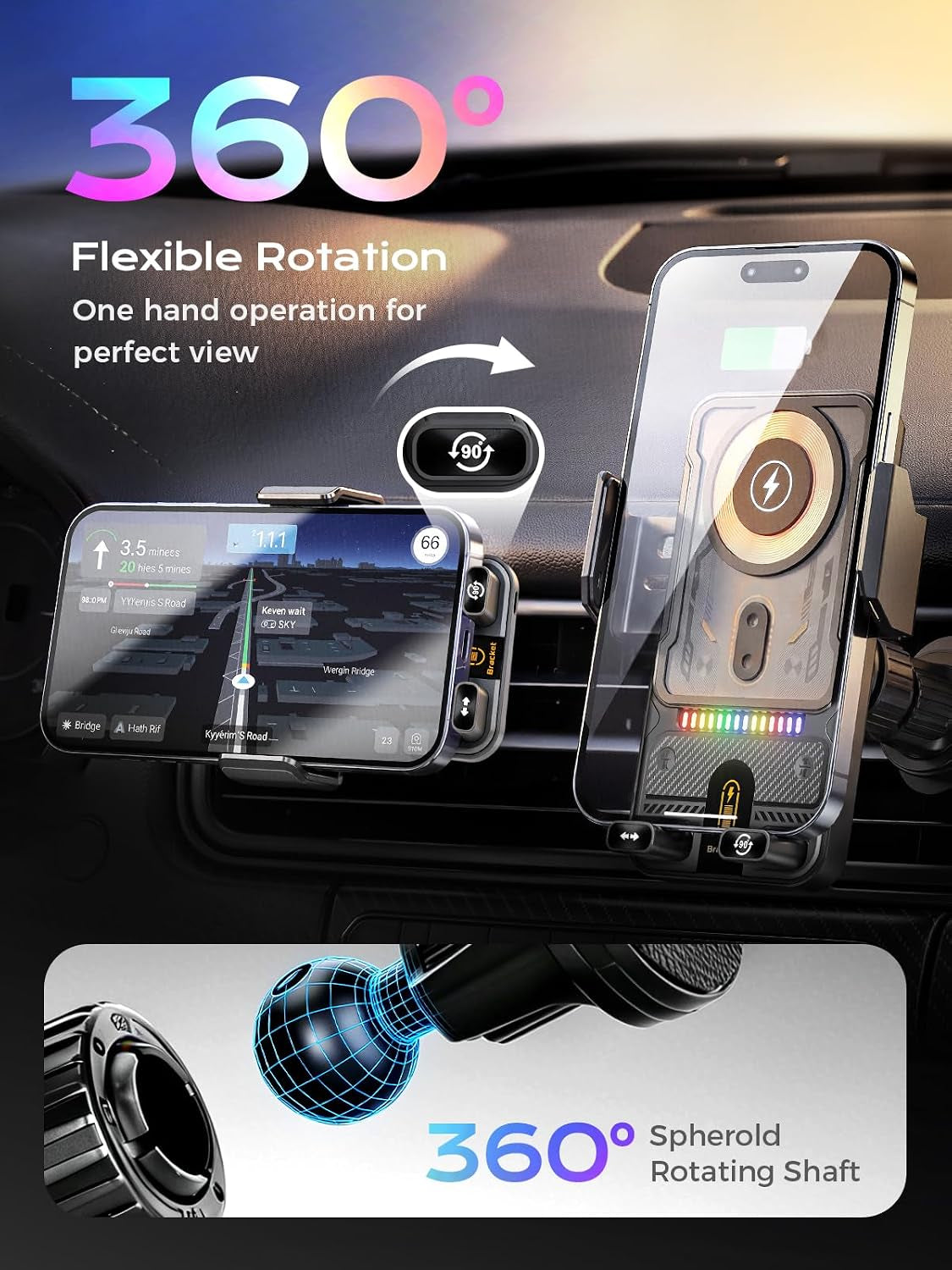Phone Holders 15W Wireless Car Charger Smart Screen Rotation