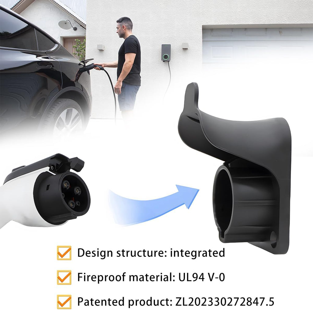 EV Charger Holder, SAE J1772 Space-Saving Wall Mount Portable Electric Car Charging Cable Organizer, Waterproof Auto Charger Cord Hanger for Outdoor, Universal for Electric Vehicles