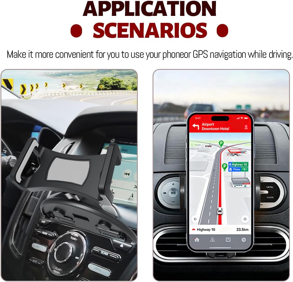 Car CD Slot Phone Holder, 360° Rotatable Anti-Vibration Sturdy CD Player Vehicles Cellphone Mount, Single-Press Release Hands-Free Automotive Smartphone Holder, Universal Fit (Gray)