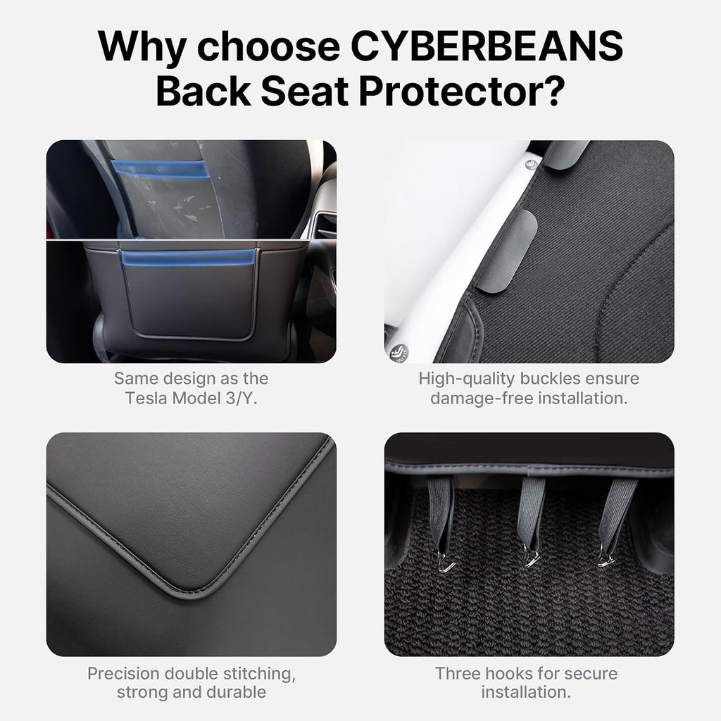 2Pcs Leather Seat Back Kick Protector for Tesla Model 3/Y