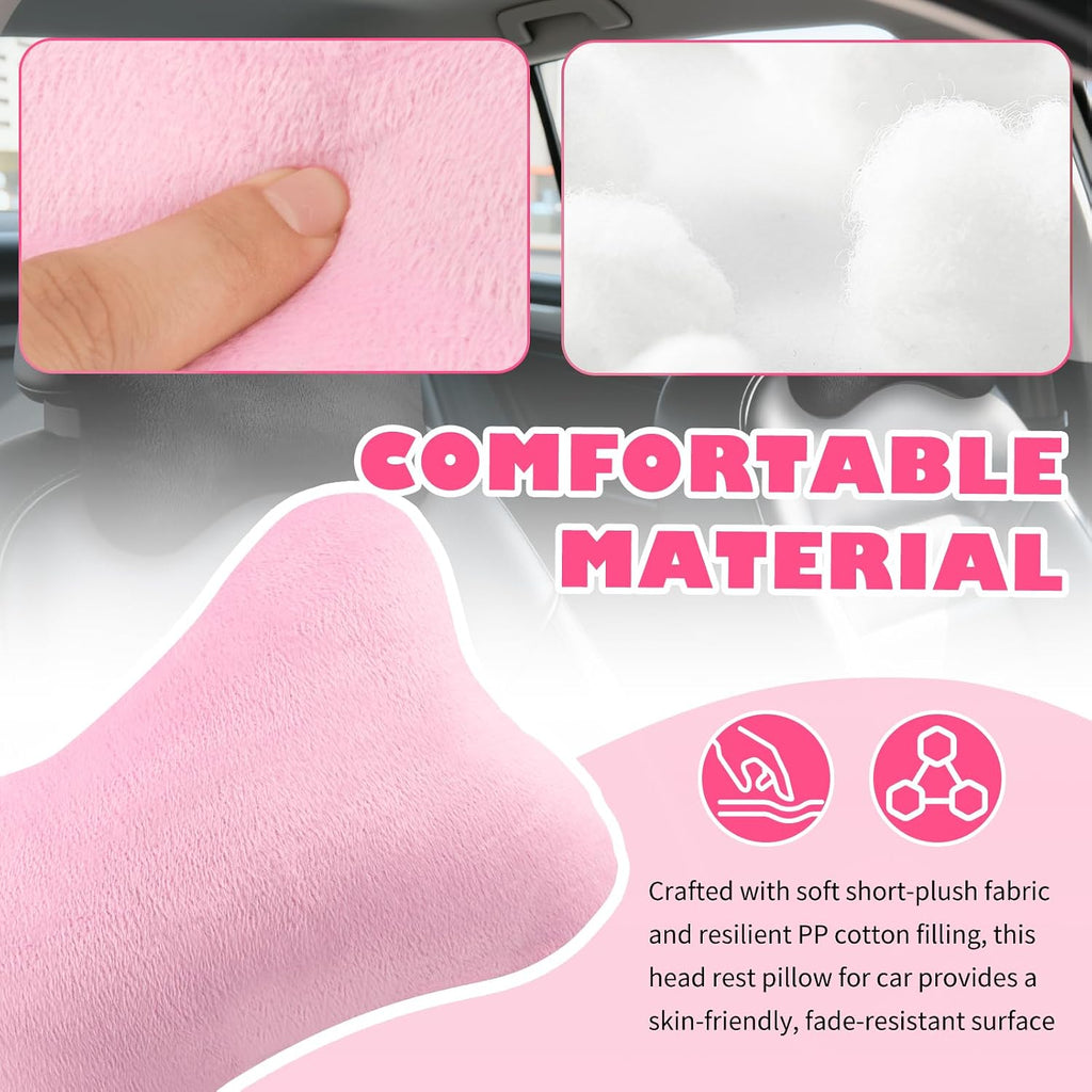 2PCS Soft Car Headrest Pillow,Ergonomic Car Neck Pillow (Pink)