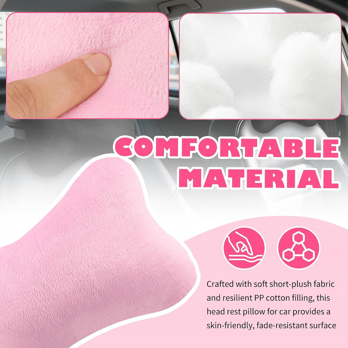 2PCS Soft Car Headrest Pillow,Ergonomic Car Neck Pillow (Pink)
