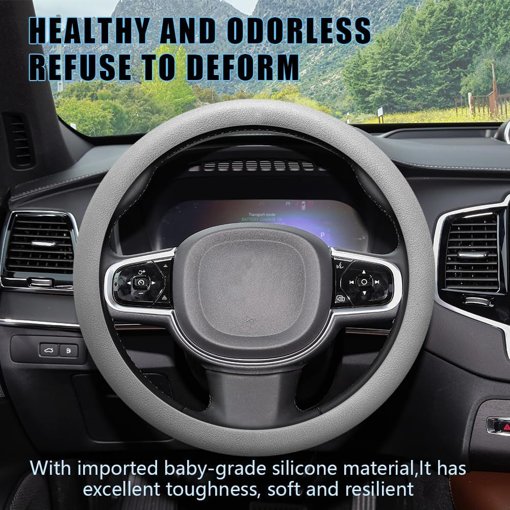 Car Steering Wheel Cover, Non-Slip Silicone Steering Wheel Cover, Leather Universal 13 to 15 Inch Steering Wheel Protector, Universal Car Interior Accessories for Women Men