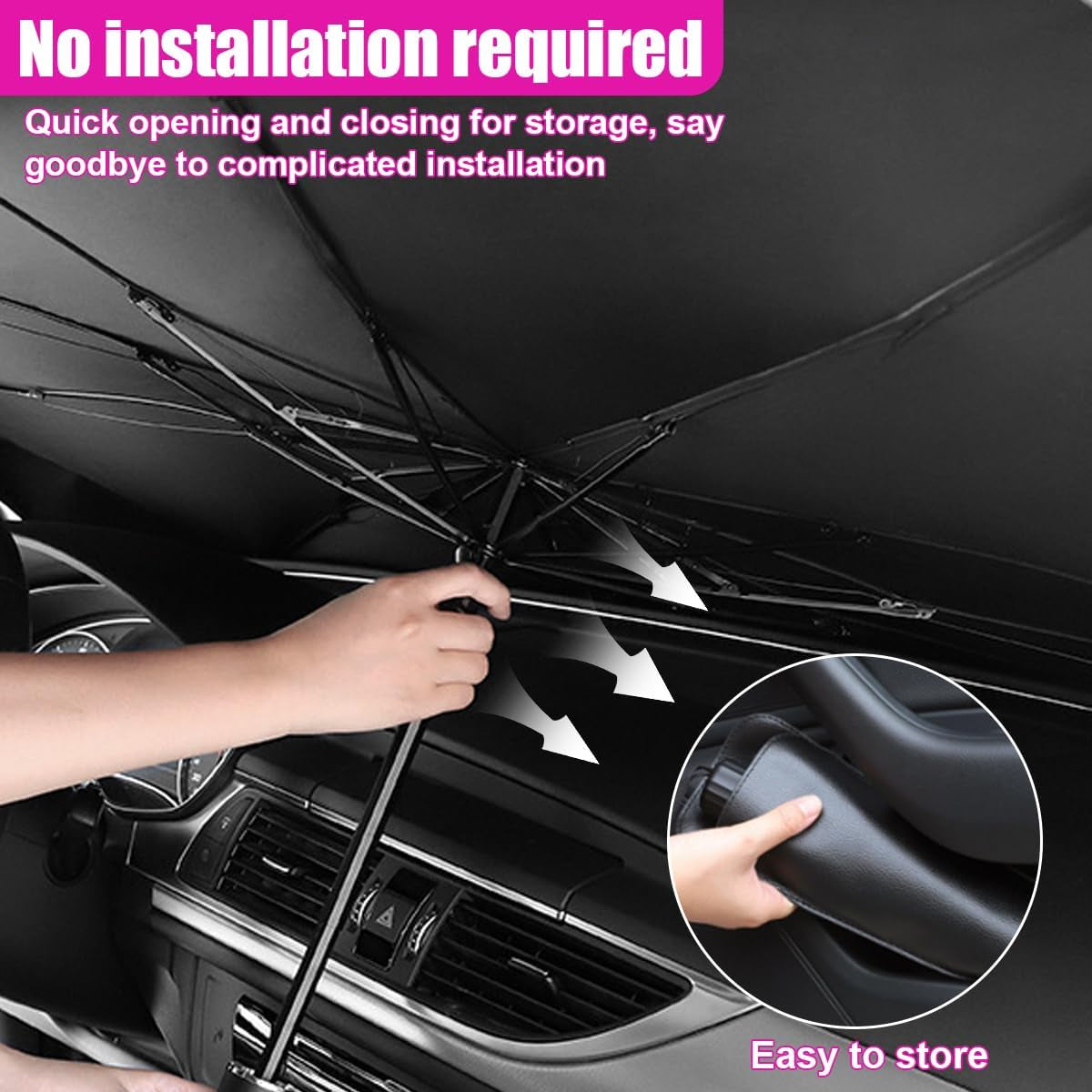 Car Windshield Sun Shade Umbrella, 51''X 30'' Front Window Sun Shade Protect for Automotive Interior, UV Rays Block & Keep Cool, Heat Insulation Protection Car Umbrella for SUV, Sedan (Large)