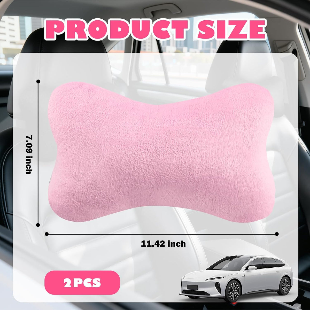2PCS Soft Car Headrest Pillow,Ergonomic Car Neck Pillow (Pink)