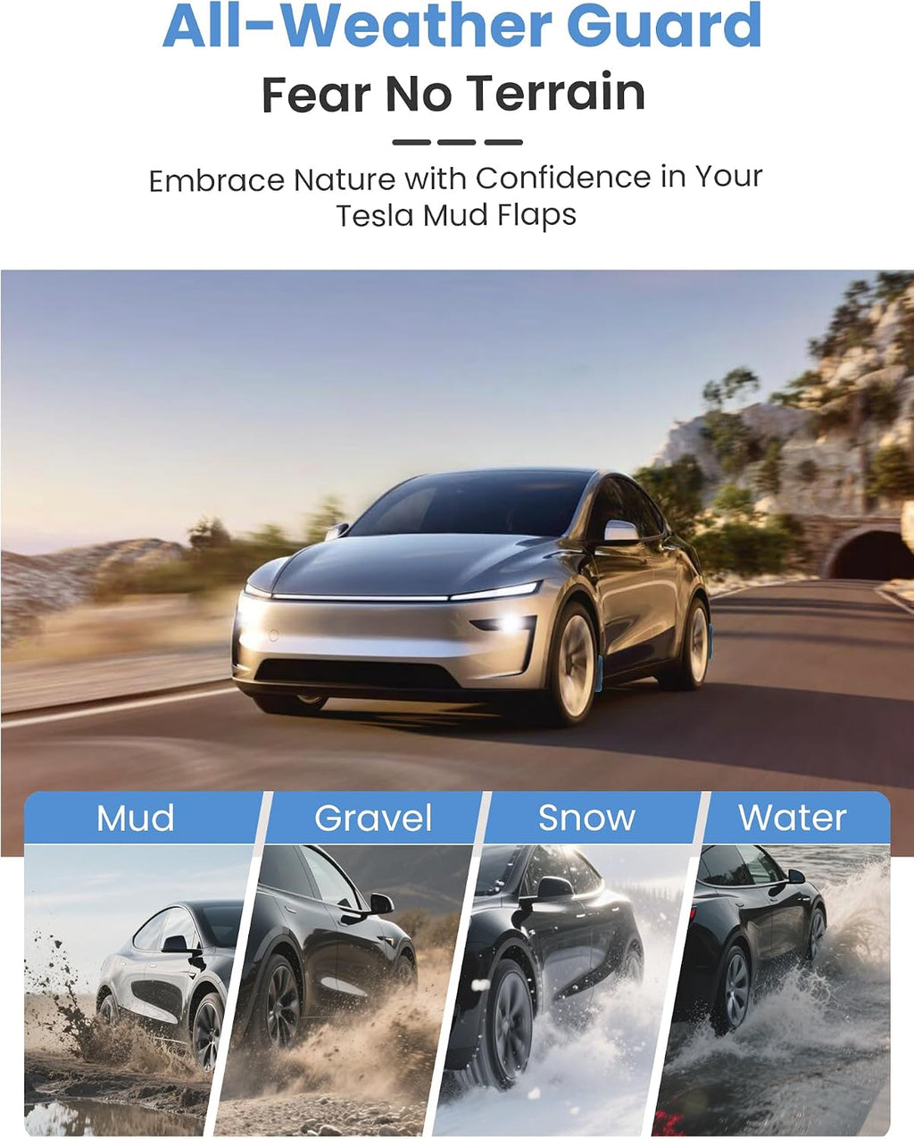 Tesla New Model Y Juniper Mud Flaps 2025 2026 Accessories, Protect Paint, No Drilling Required, Includes All Hardware Installation Tools Accessories (Model Y Juniper 2025+)