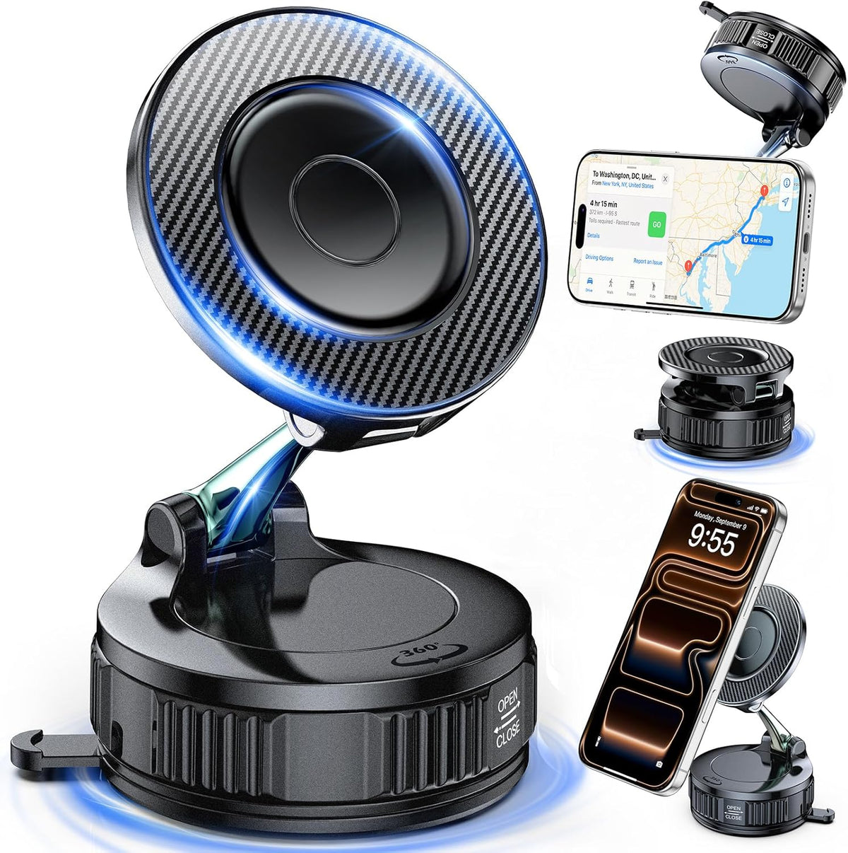 Car Phone Holder for Magsafe, 360° Adjustable Carbon Fiber Mount