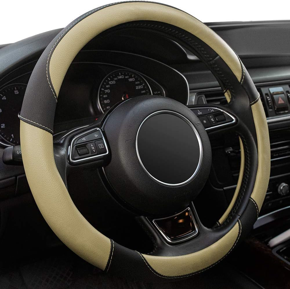 Universal Car Steering Wheel Cover Breathable Anti-Slip, 15 Inch Microfiber Leather Auto Steering Wheel Cover for Car Truck SUV Classic Beige